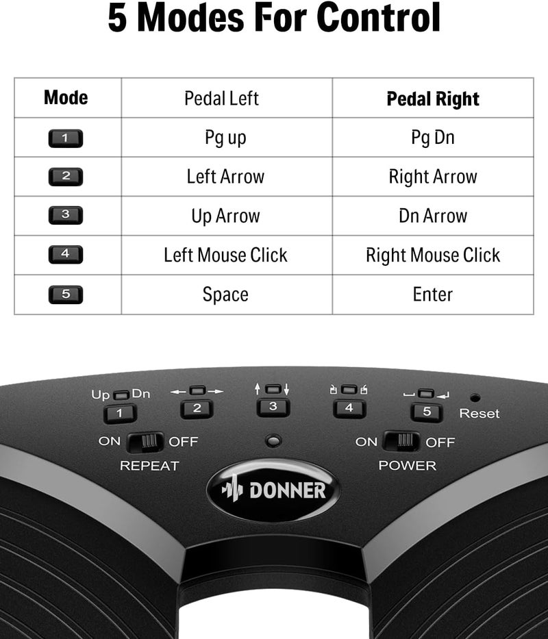Donner Wireless Page Turner Pedal, Rechargeable Music Page Turner foot pedal for Tablets Phone, Black - Image 5